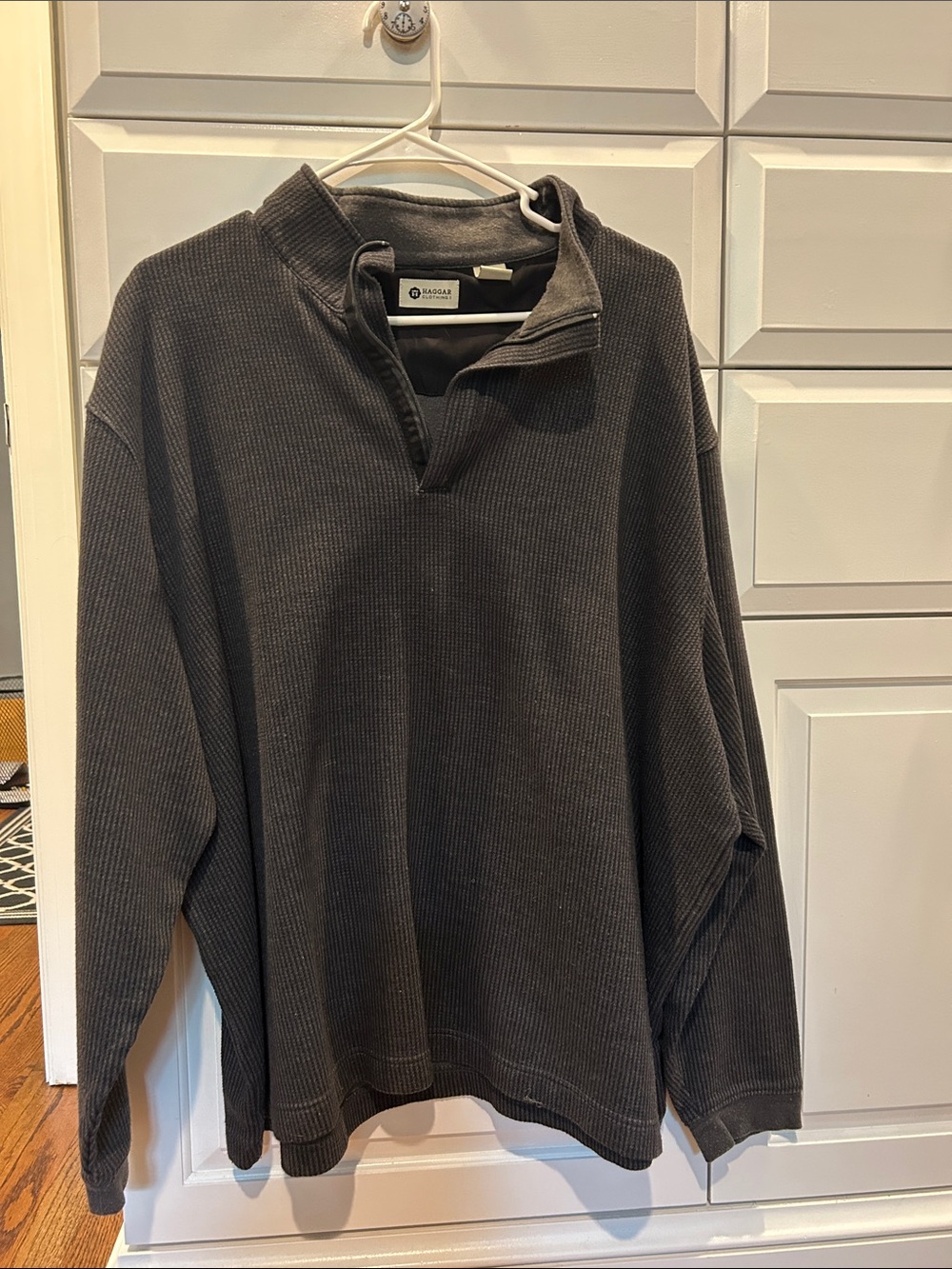 Haggar Gray Waffle-Texture Quarter-Zip Pullover